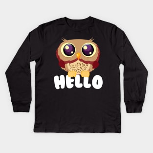 Hello Kawaii Owl Bird Of Prey Lover Kids Long Sleeve T-Shirt